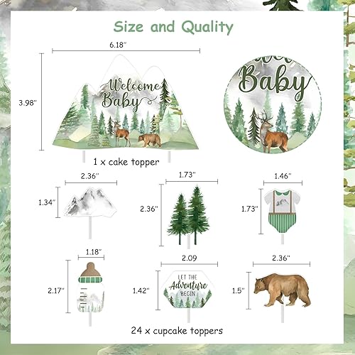 Miniatura 6 de Funmemoir Decoraciones para baby shower con texto en inglés "Let the Adventure Begin", 25 decoraciones para cupcakes, nuestra mejor decoración de