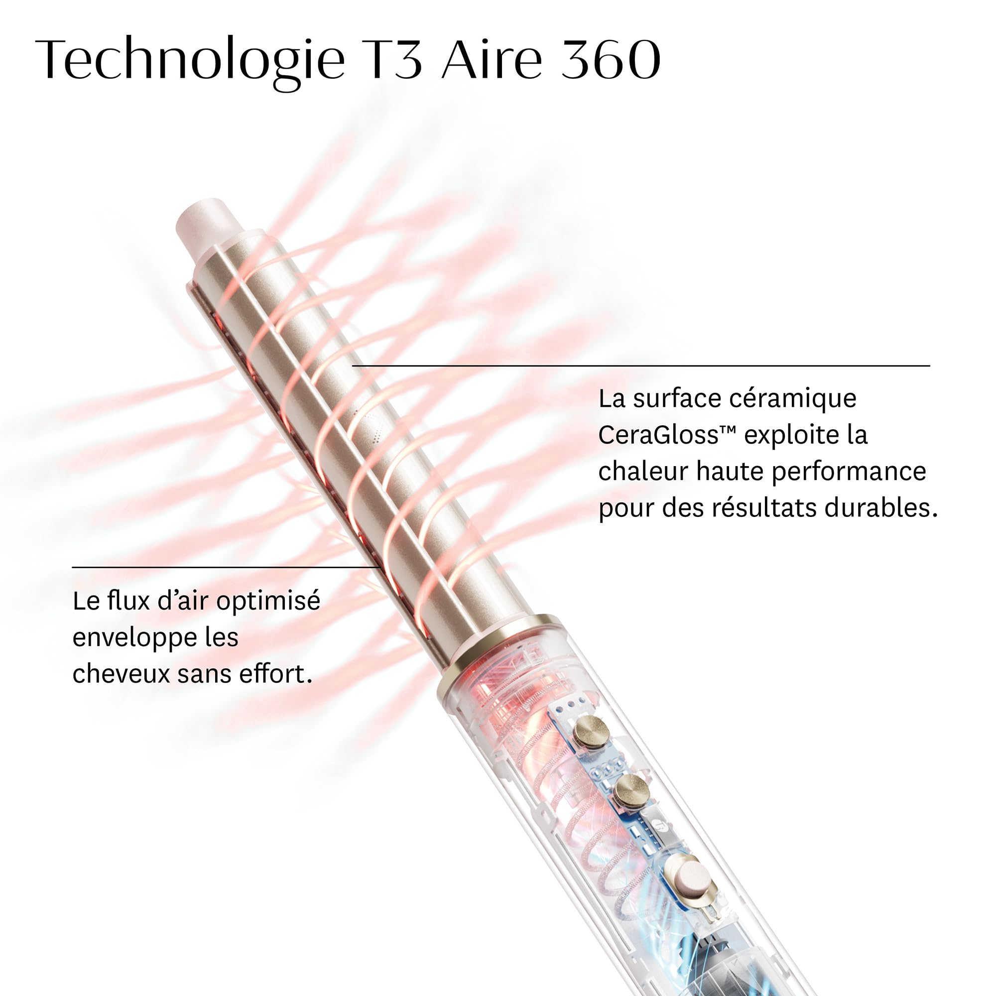 T3 Aire 360 Kit brosse soufflante avec accessoires de bouclage en céramique, brosse ovale et concentrateur pour le séchage - pour tous types de cheveux.