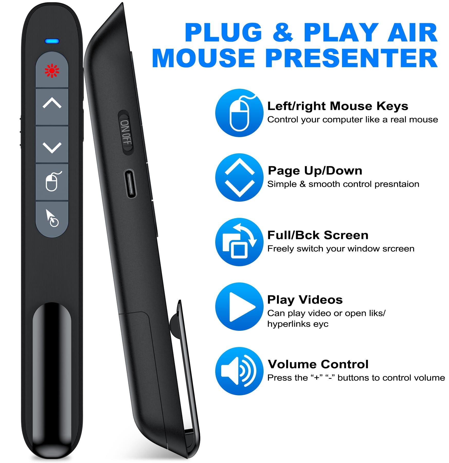 2 in 1 USB Type C Wireless Presenter Remote with Air Mouse