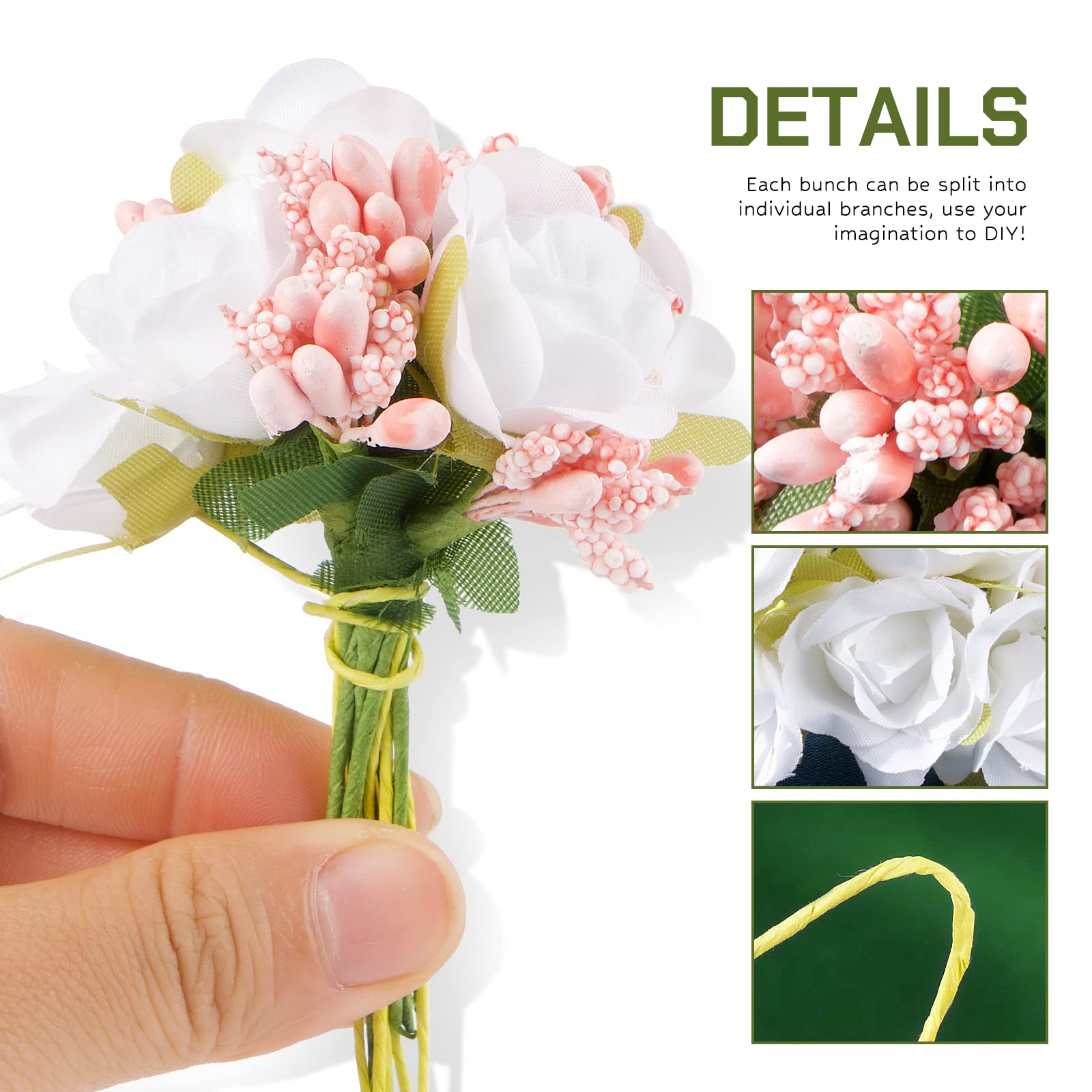 BETESSIN 204pcs Roses Artificielles Tête Blanche - Fleurs Faux Avec Tige Pour Décoration Mariage