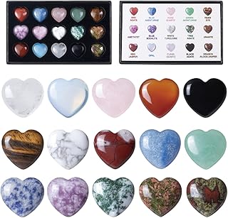 15 PCS Natural Heart Crystals Shaped Healing 0.8 Inch Love Mini Gemstones Chakra Stones Polished Pocket Set Bulk Decor for n Reiki Balancing Gift for Crystal Lover collects Rocks