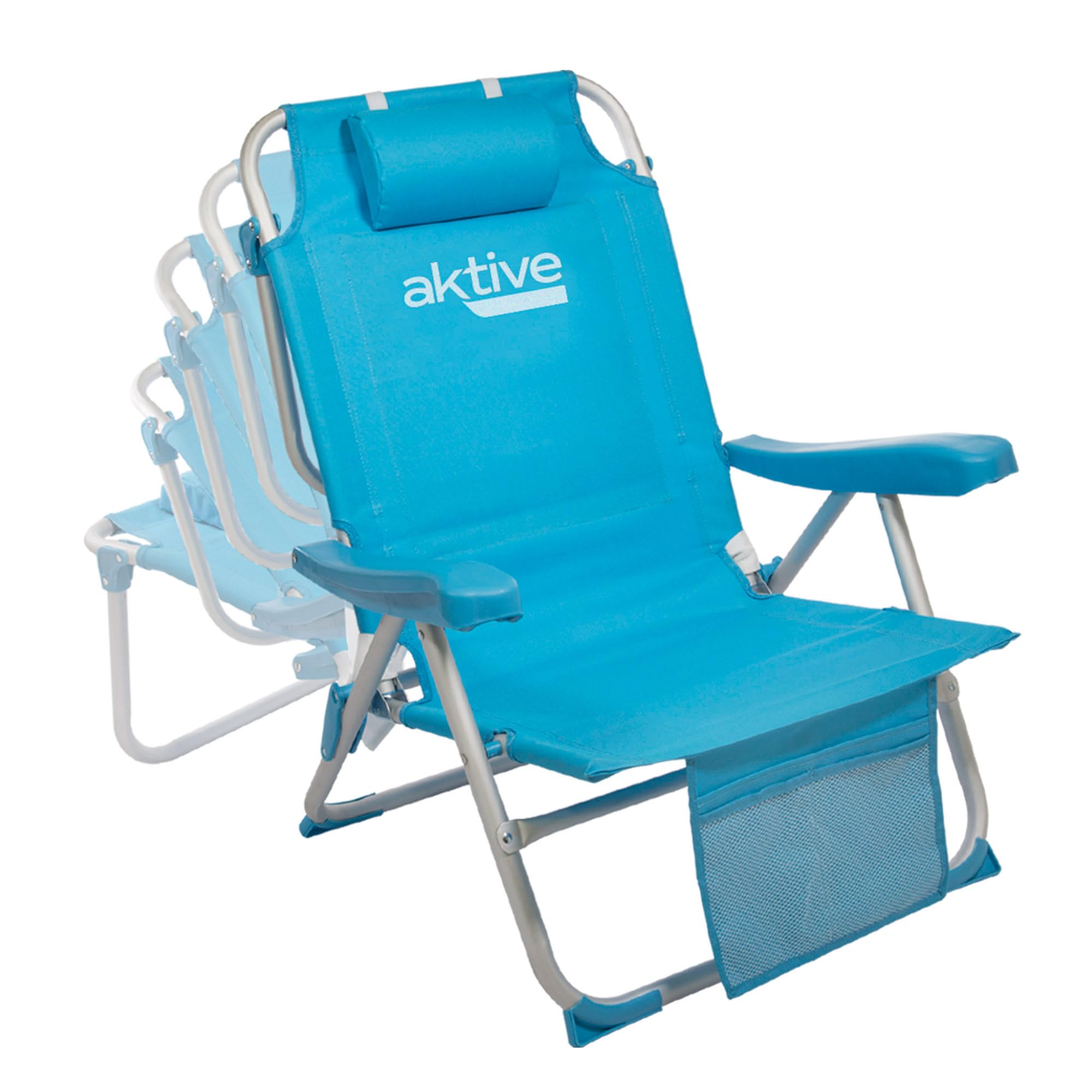 AKTIVE Confezione da 2 sedie pieghevoli multiposizione per spiaggia, giardino, terrazza o campeggio, 5 posizioni, 49 x 58 x 80 cm, altezza seduta 27 cm, piedini antiribaltamento, supporta 100 kg, con