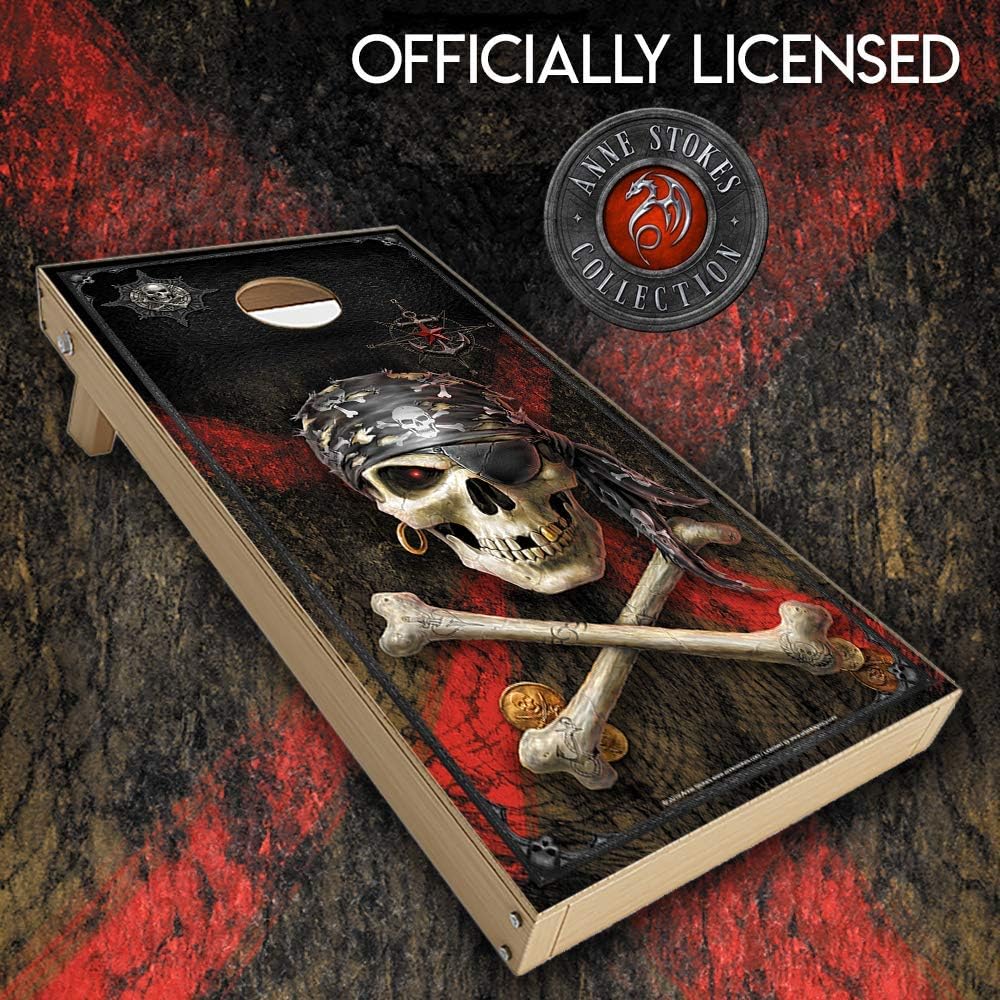 Skin Decals Vinyl Wrap for Cornhole Game Board Bag Toss (4 pcs.) Includes Dry Erase Marker and Scoreboard | Anne Stokes Pirate Skull