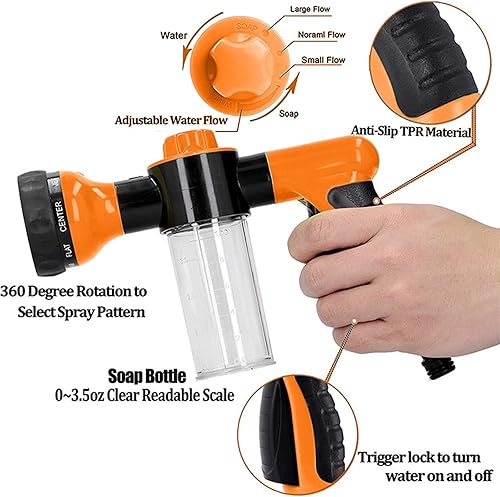 Miniatura 12 de Boquilla de manguera de jardín, boquilla de pulverización de manguera ajustable, alta presión, 8 patrones de riego con rociador de jabón de 3.5
