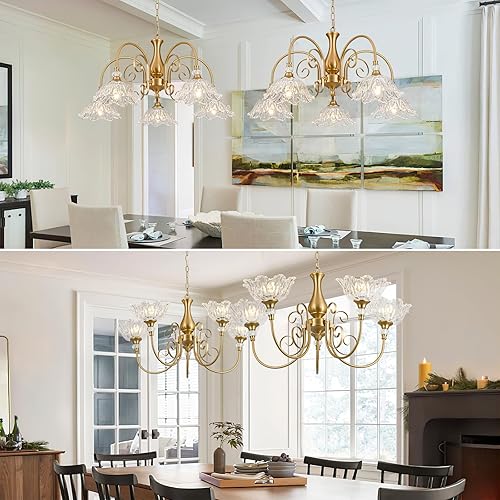Miniatura 7 de 5-Light Vintage Chandeliers in Matte Brass Finish with Crystal Glass Shades, Retro Chandelier Light for Dining Room,Hallway,Kitchen