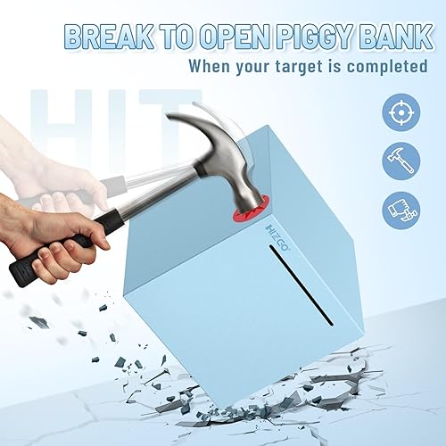 Miniatura 4 de hizgo Alcancía azul para adultos, alcancía de acero inoxidable para adultosniños, debe romperse para abrir, caja de ahorro de dinero sin abrir (4.72