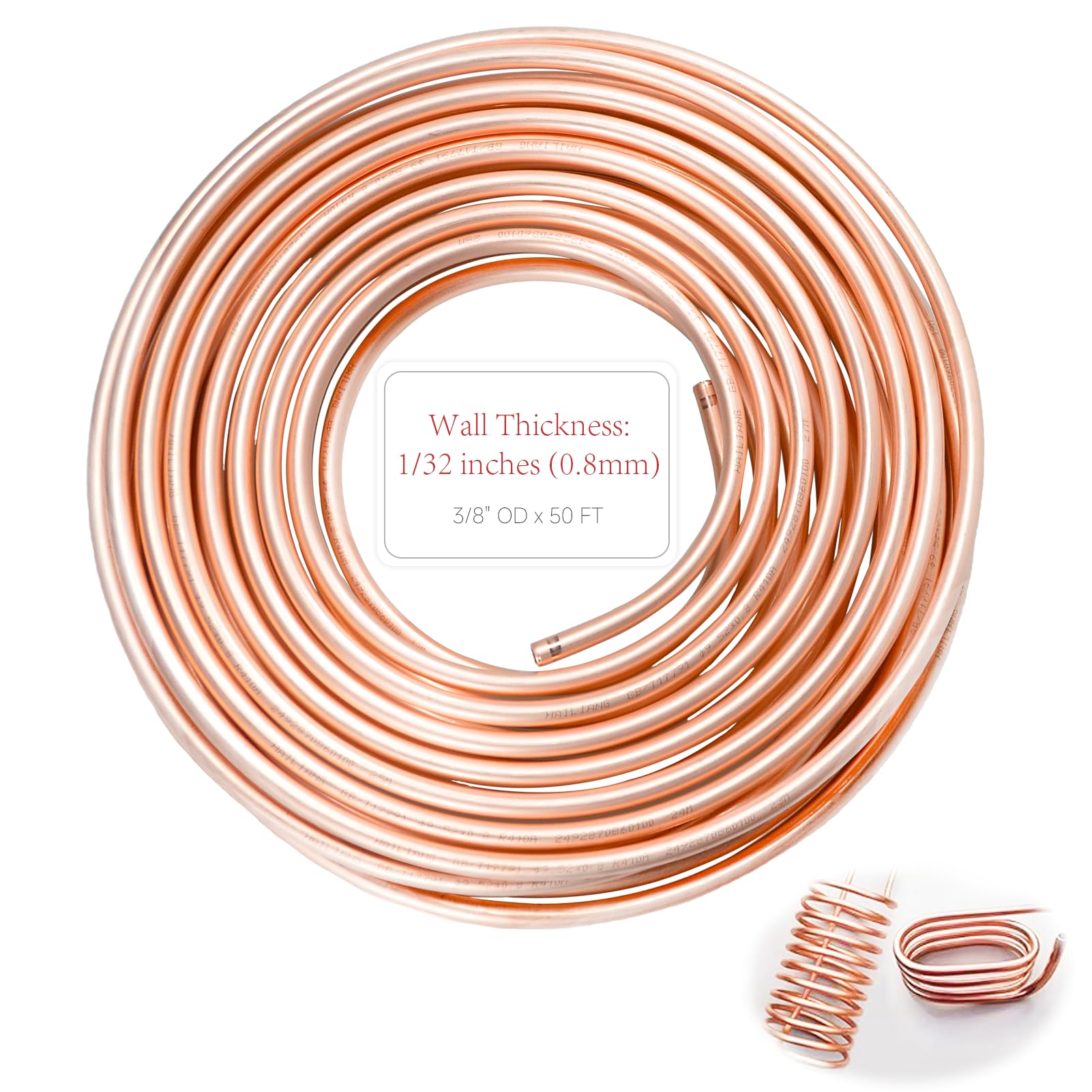 99.9% Copper Tube 3/8" OD x 5/16" ID 50 Ft, Tube Wall: 1/32", Refrigeration Seamless Round T2 Pure Copper Tubes, Soft Coil Copper Tubing, Used In Refrigerators, Air conditioners, DIY project...