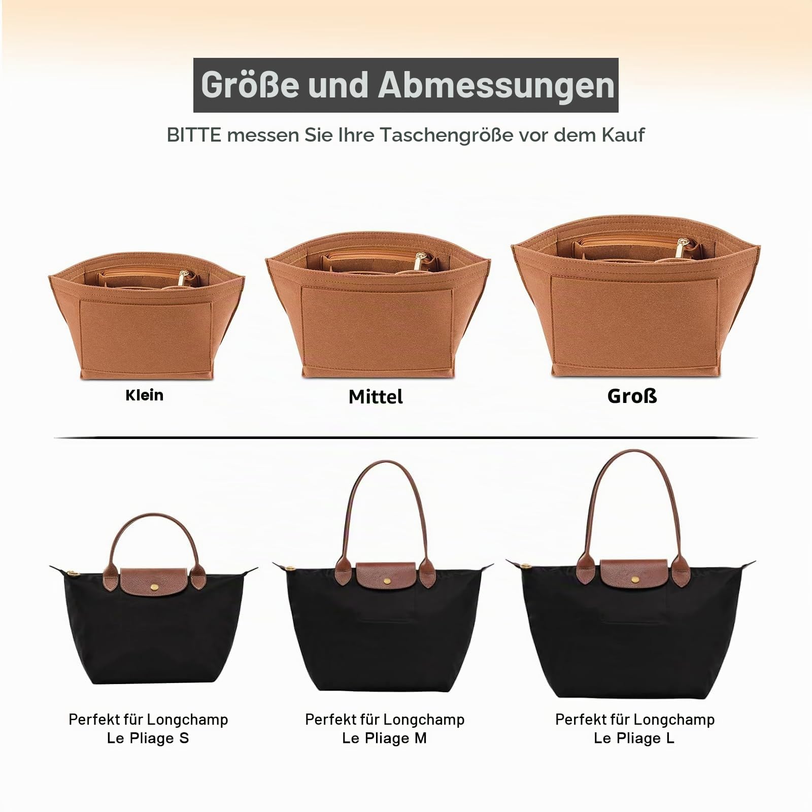 LOUKAYCCI Handtaschen-Organizer-Einsatz für große Le-Pliage-Handtaschen L, Größe L, Erdfarben
