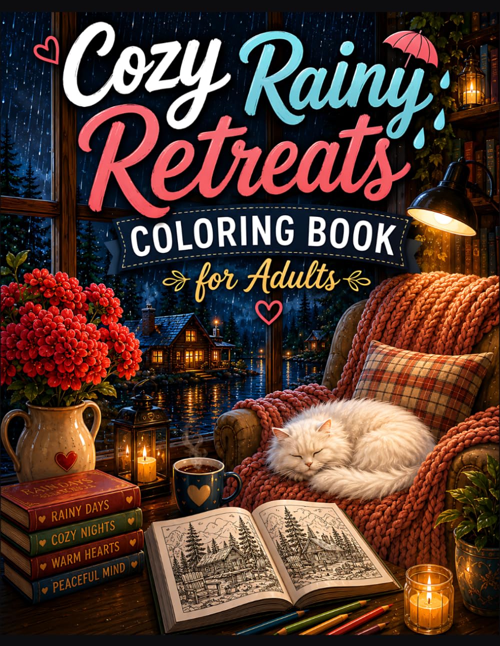 Cozy Rainy Retreats Coloring Book for Adults: Cozy Reading Nooks, Rainy Cabins, Cottagecore Hygge Scenes & Relaxing Escapes