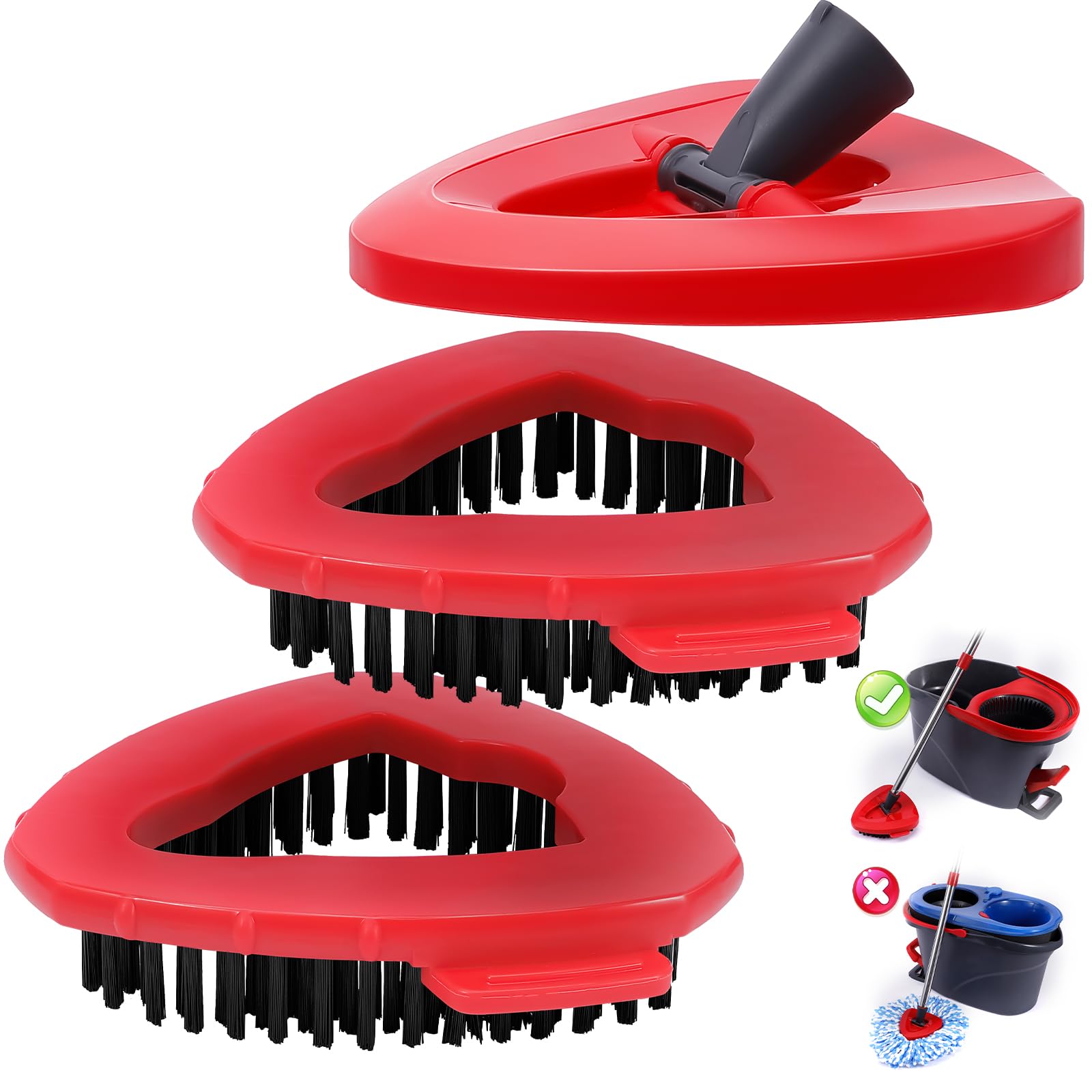 Scrub Brushes 2 Pcs & 1 Base Combo for O Ceda EasyWring 1 Tank System,Mop Head Replacement,Spin Mop Replace Head Brush for Bathroom,Kitchen,Tub and