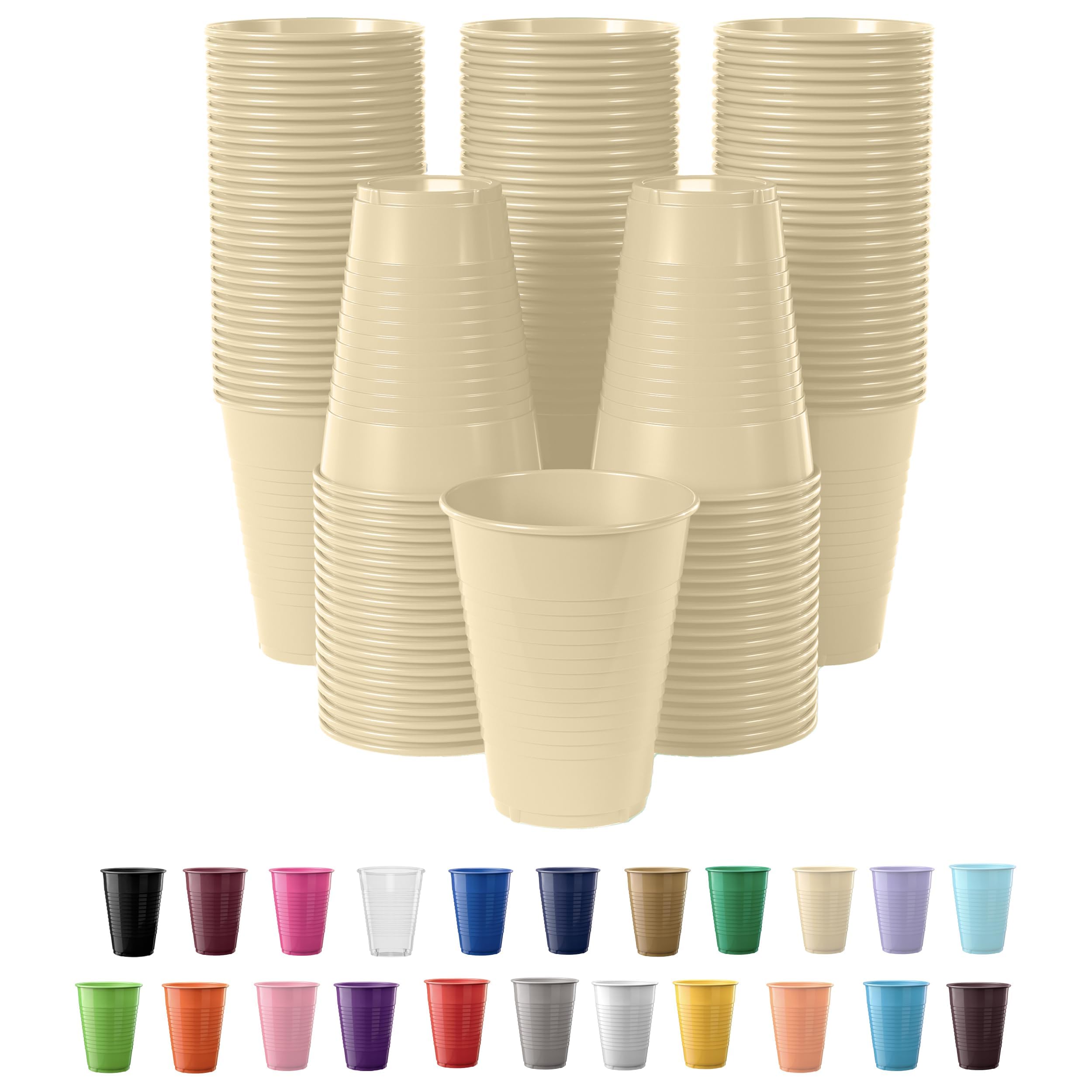 Party Solids 12 Oz Ivory Plastic Cups For Party Supplies 50 Pack | Ivory Disposable Cups Plastic | Disposable Drinkware For Parties, Events & Everyday