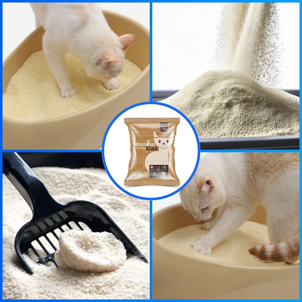 Areia Higiênica 4kg Biodegradavel Mandioca para Gatos Mndiocat Extra Fina Areia Higiênica 4kg Biodegradavel Mandioca para Gatos Mndiocat Extra Fina
