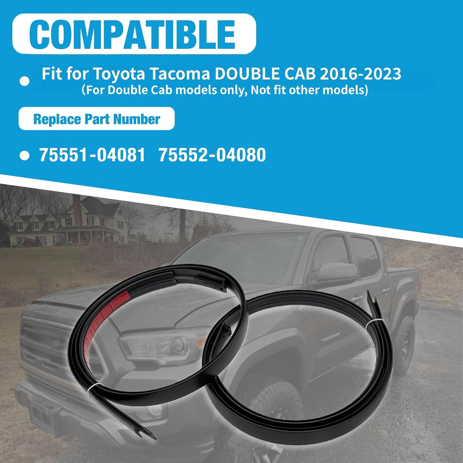 Pair Roof Drip Molding Trim 75551-04081 75552-04080 LH&RH Fit for Toyota Tacoma Double CAB 2016-2023 Roof Trim Molding Weather Stripping Rubber Seal