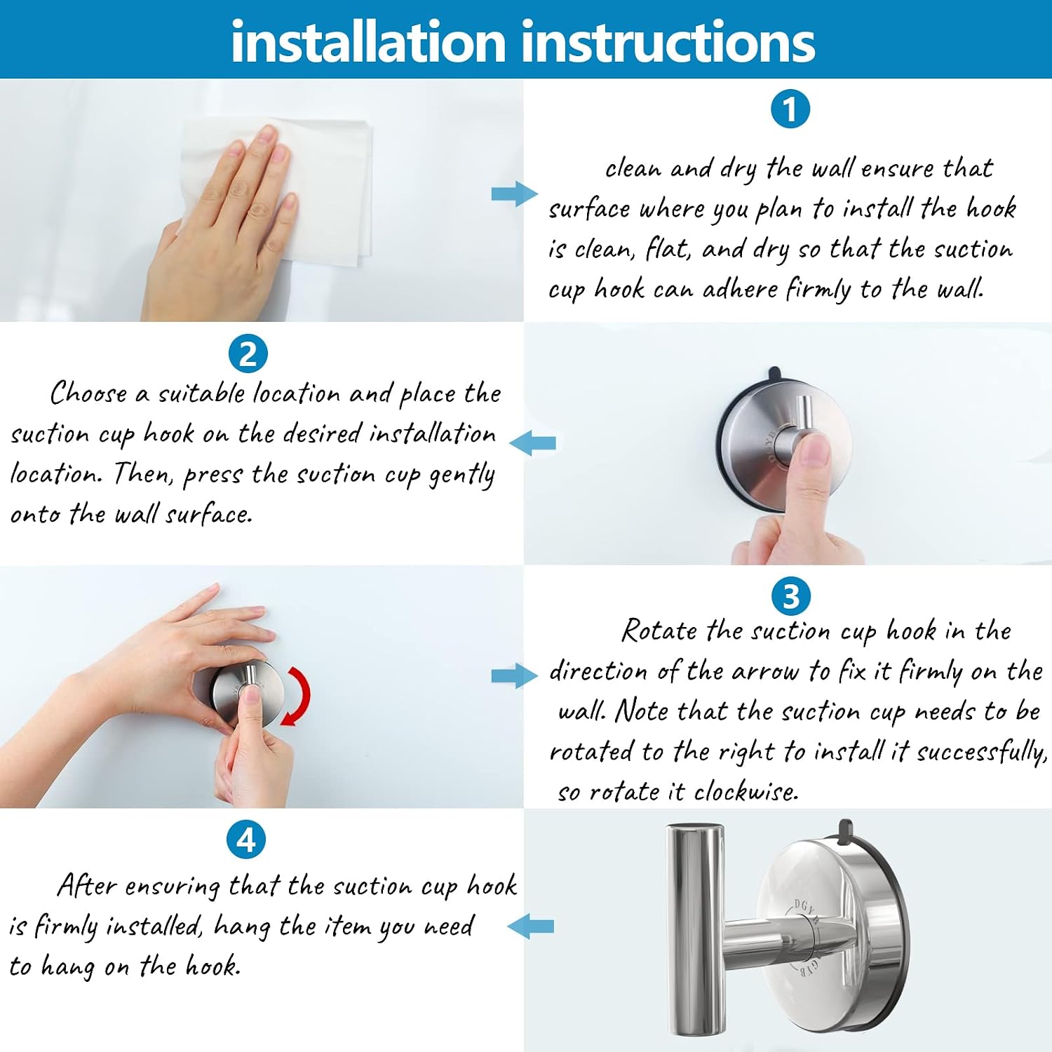 DGYB Large Suction Cup Hooks for Shower Set of 2 Black Towel Hooks for Bathrooms 15 Lb Removable Wall Hooks for Hanging (Chrome 2Pcs) image 5