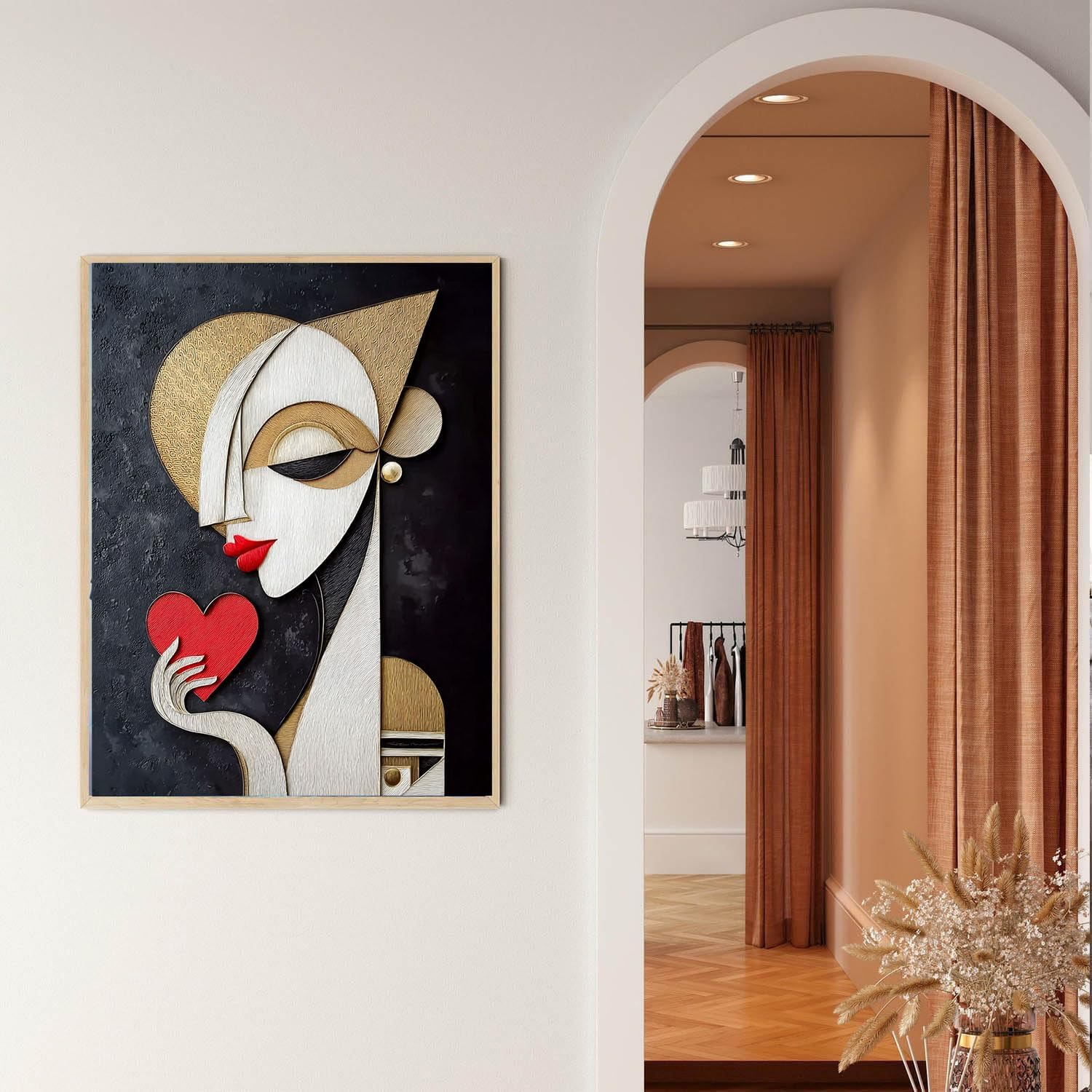 Abstract Woman Holding a Heart Paint by Numbers Kits for Adults Beginners 16x20 inch Canvas Abstract Art DIY Acrylic Oil Painting Kits Drawings for Home Decor Gift (with Frame)