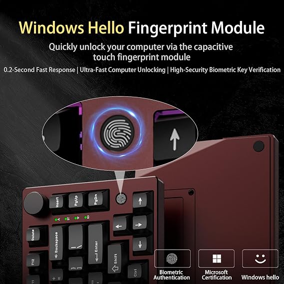 FH75 Aluminum Mechanical Keyboard with USB-C Hub, Fingerprint Reader for Windows 10/11 Hello,75% Gaming Keyboard,USB-C Dock Station with 4K HDMI,USB 3.0,PD100W,Triple-Mode,Anodized Burgundy