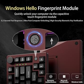 FH75 Aluminum Mechanical Keyboard with USB-C Hub, Fingerprint Reader for Windows 10/11 Hello,75% Gaming Keyboard,USB-C Dock Station with 4K HDMI,USB 3.0,PD100W,Triple-Mode,Anodized Burgundy