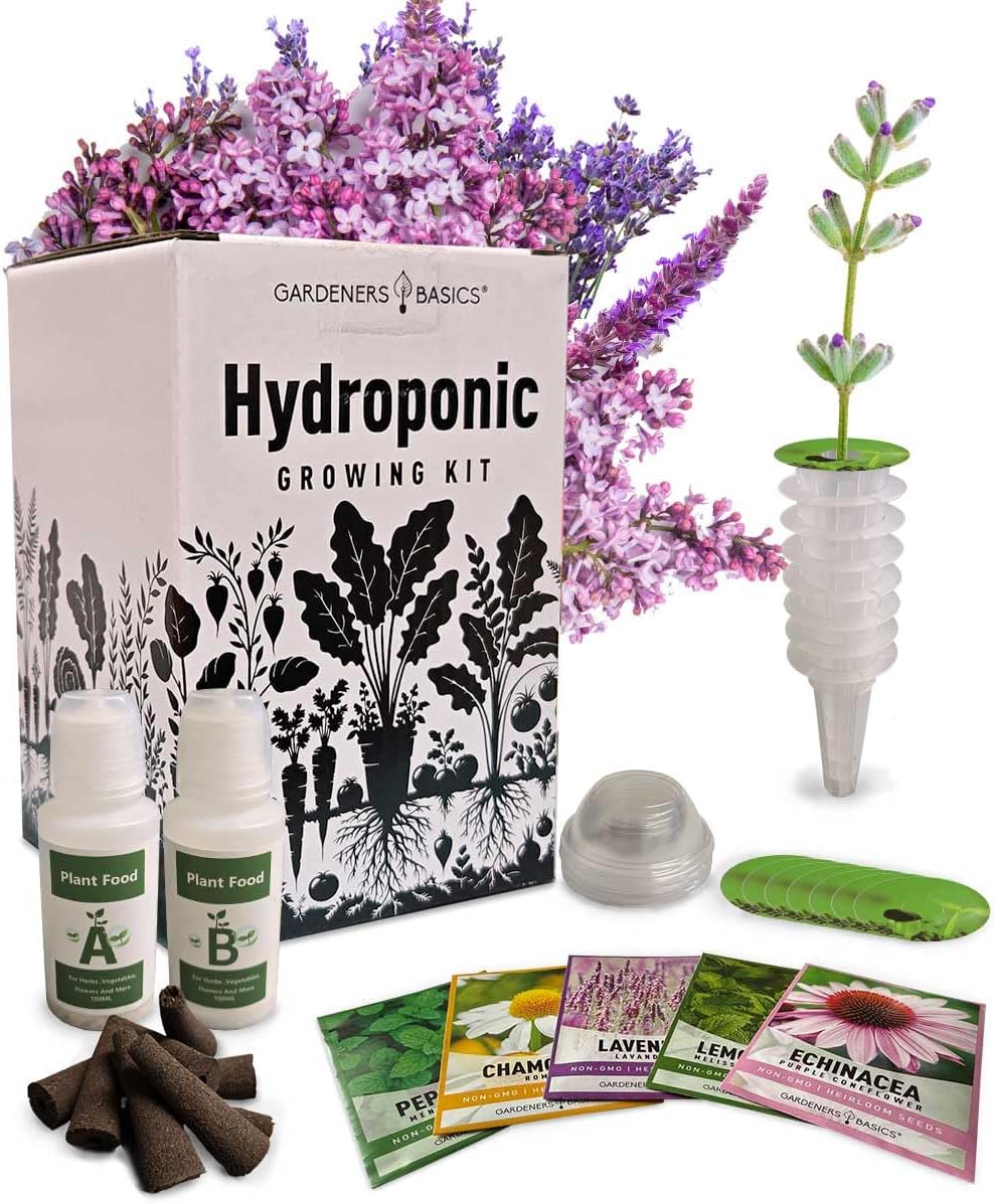 Herb Growing Kit Indoor for Hydroponics and Aquaponics- Includes Medicinal Lavender, Chamomile, Lemon Balm, Peppermint and Echinacea Heirloom Garden Seeds, Grow Seedpods Domes and More!