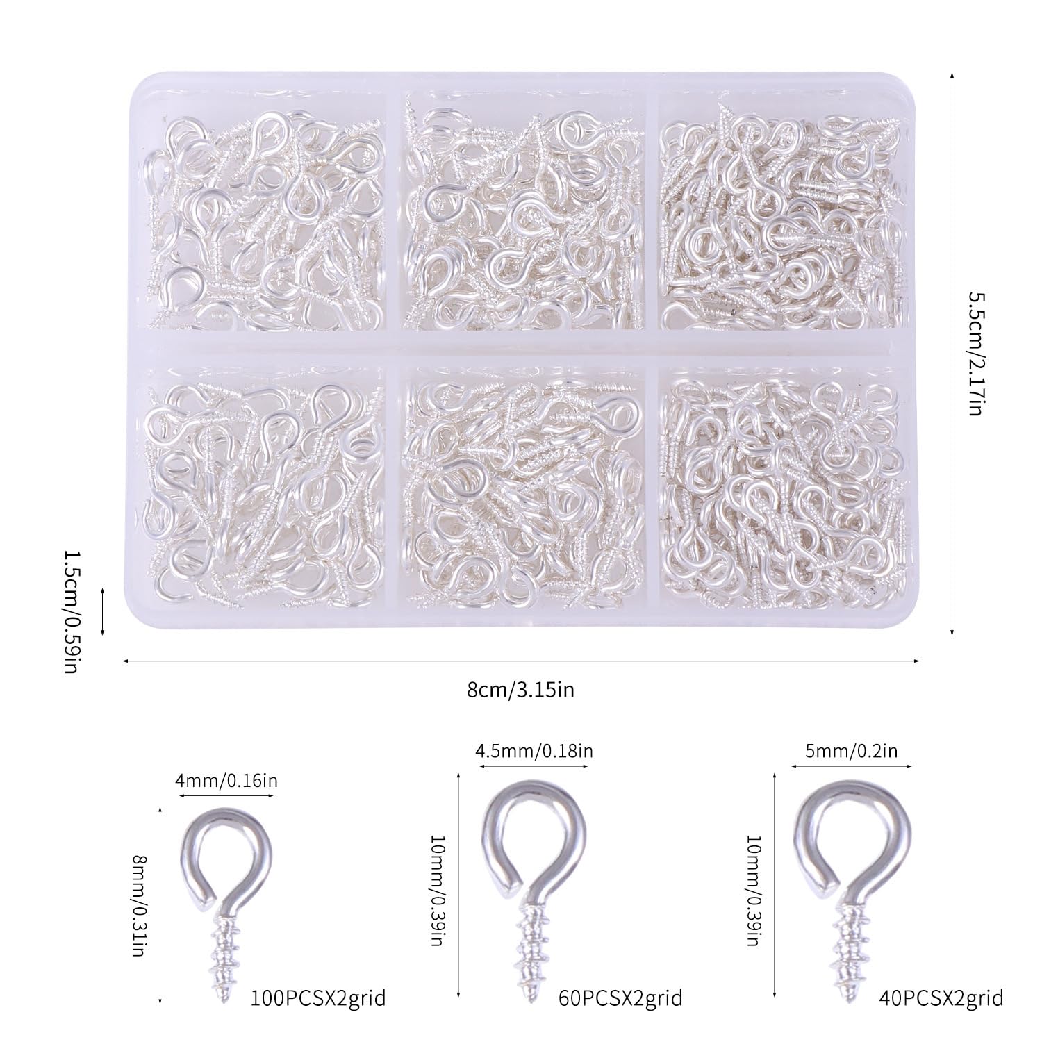 KZhuim 1 Set Jewelry Eye Pins,Screws Eye Pins, Craft Eye Nails, Small Screw Eye Nails,Eye Screws for Jewelry Making Art Projects, and Bead Jewelry, Craft Mini Eye Hooks and Screw Eyes(Silver)