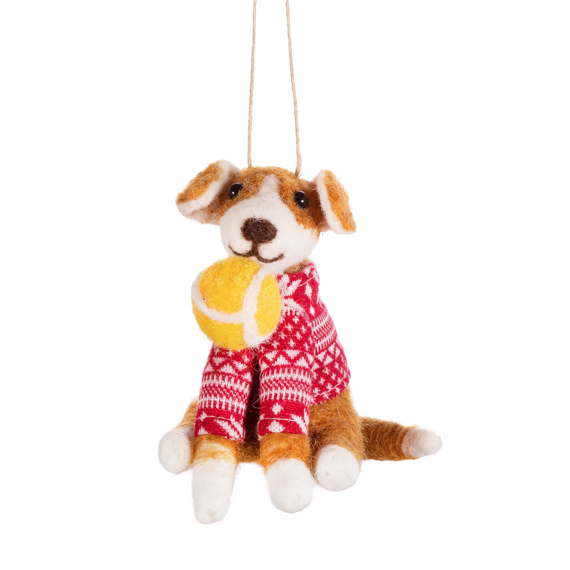 Sass & Belle Red Dog With Ball Felt Decoration