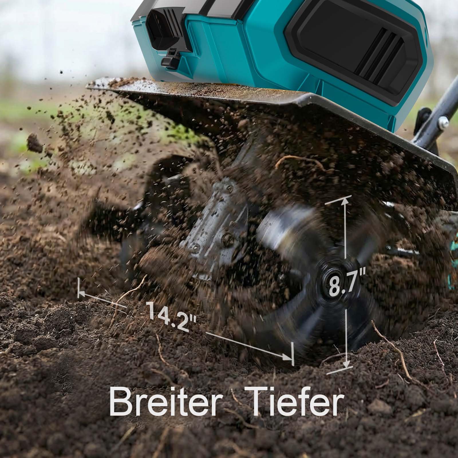 Mellif Akku-Gartenfräse für Makita 18V Akku – 22 cm Arbeitstiefe, 32 cm Arbeitsbreite, bürstenloser Motor, 2-Punkt-Sicherheitsschalter, klappbares Design, 16 Stahlzinken (ohne Akku)
