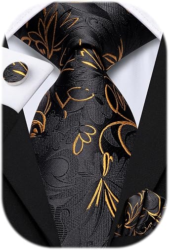Hi-Tie Mens Tie Sets Silk Paisley Striped Necktie Pocket Square Cuff-links Sets Wedding Business Holiday