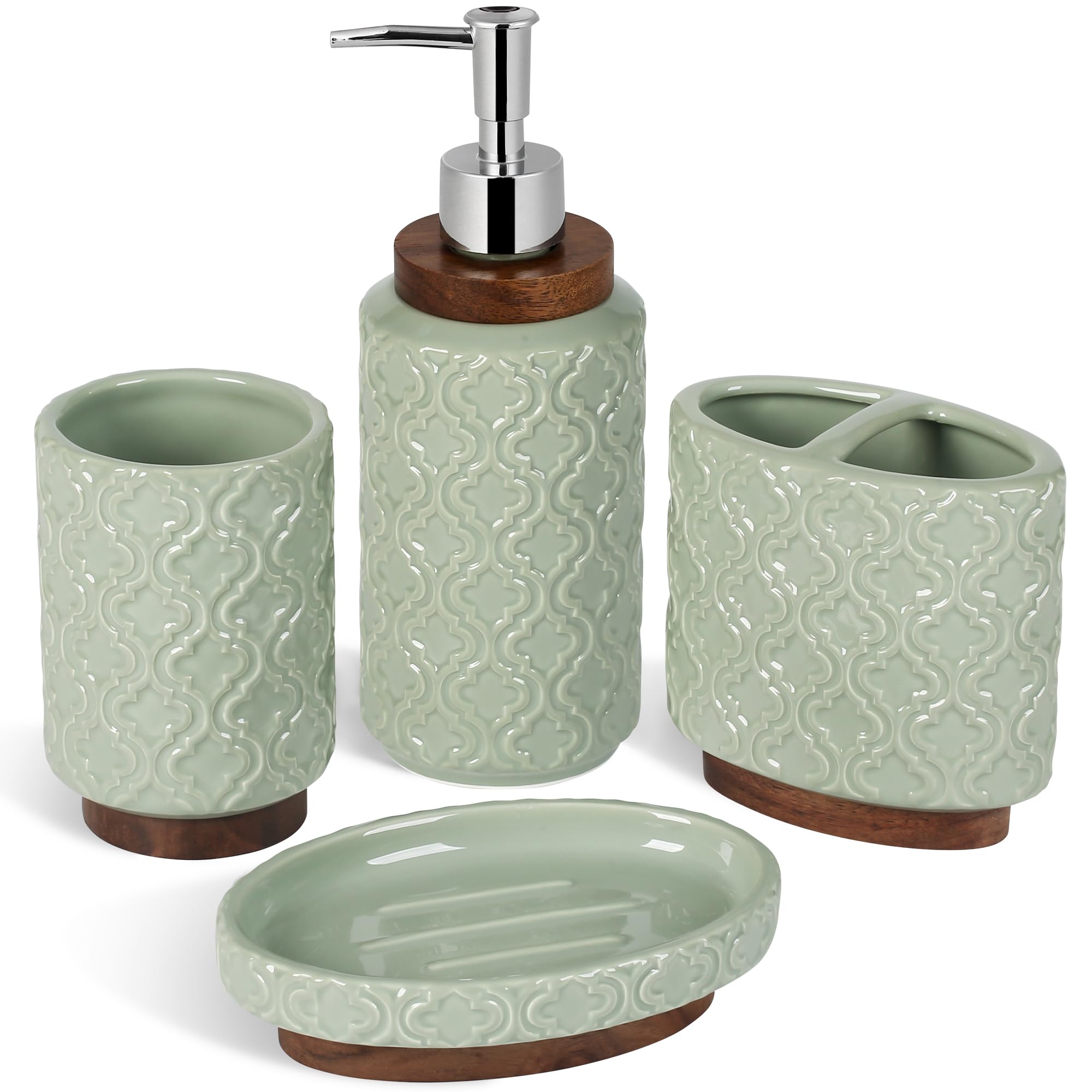 Bathroom Accessories Set 4 Pieces Toothbrush Holder Soap Dispenser Ceramic Bathroom Accessory Set Contain Toothbrush Cup Soap Dish Tumbler