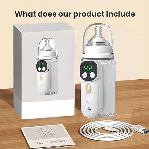 Miniatura 5 de Calentador de biberones portátil para viajes, cálido durante 6-10 horas, calentador de biberones con control de voz de sonido, calentador