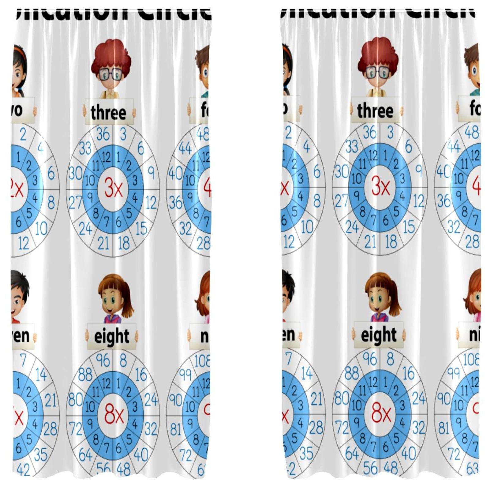Cortinas opacas de multiplicación matemática infantiles de 55x84 pulgadas para dormitorio