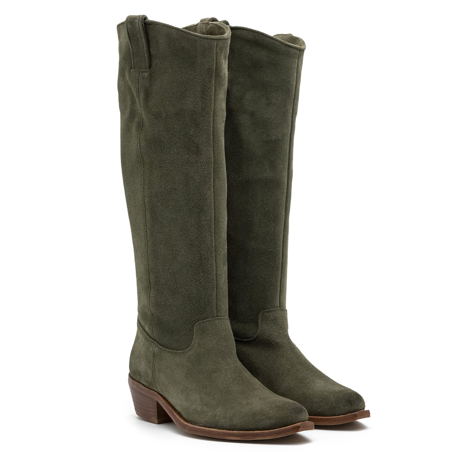 Women Low Stacked Heel Slouchy Knee High Western Boots Pointed Toe