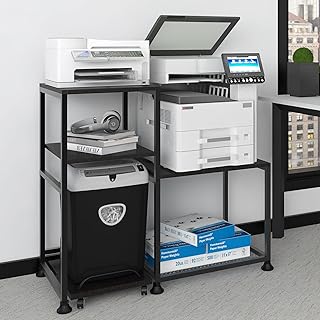 PUNCIA Multi-Tier Larger Printer Stand Table Cart with Storage Shelves for Shredder Moveable with Wheels for Home Office Organization Floor-Standing Space Saving Shelf Rack for Printer CPU