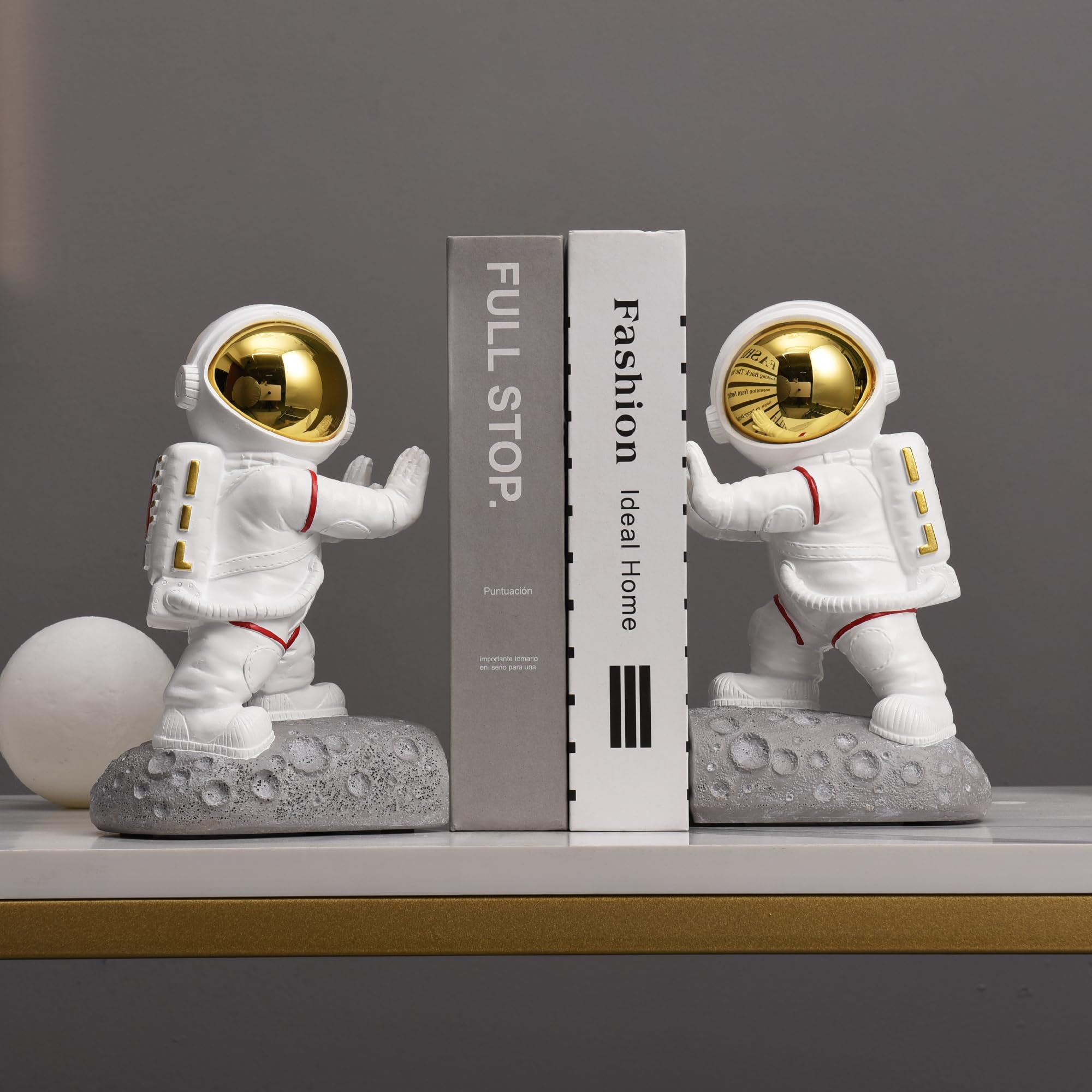 Sujetalibros Decorativos, sujetalibros de Resina de Astronauta para niños, 1 par de sujetalibros Antideslizantes con temática Espacial, Blanco Creativo para decoración de Oficina y hogar