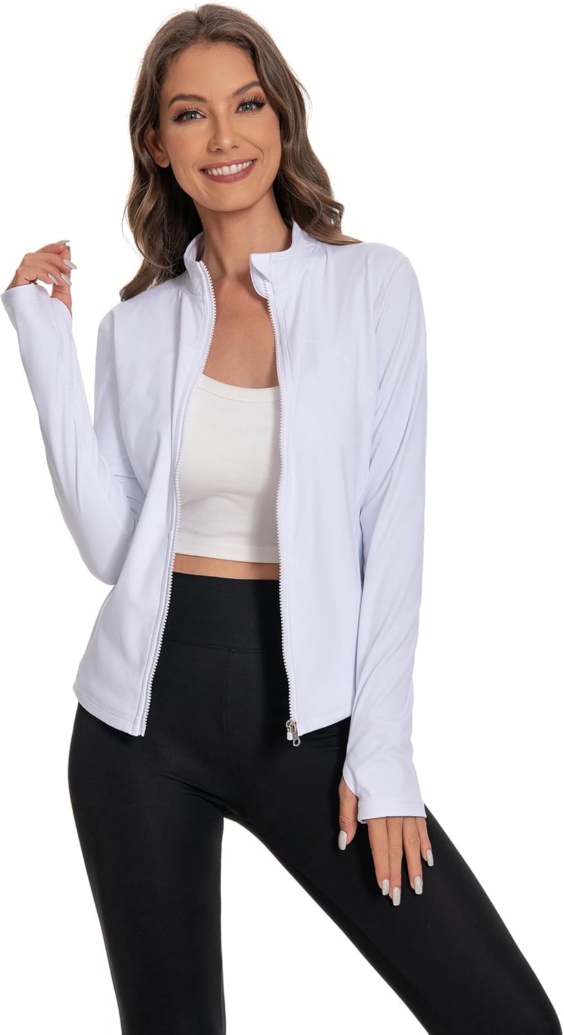 Women's Athletic Full Zip Lightweight Workout Jacket，Outdoor Slim Fit Yoga Jackets with Pockets Thumb Holes - Image 4