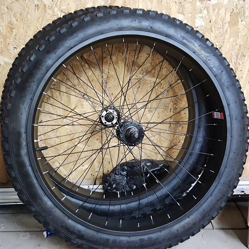 Koła rowerowe śnieżne z hamulcem tarczowym 20/26x4,0", grube przednie i tylne koła z oponami i komorami powietrznymi, piasty 135 mm/195 mm 36 otworów na wolne koło obrotowe 7/8/9/10"
