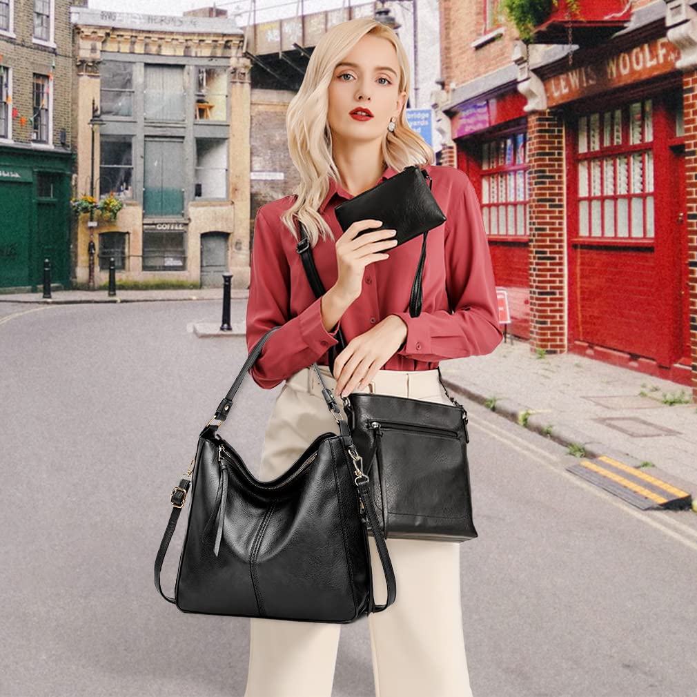 Pahajim Sac à Main Femmes Bandoulière PU Cuir Ensemble 3 Pièces et Portefeuille Sac Cabas Femme Grand Format Sacs Hobo pour Cours,Travail,Voyage