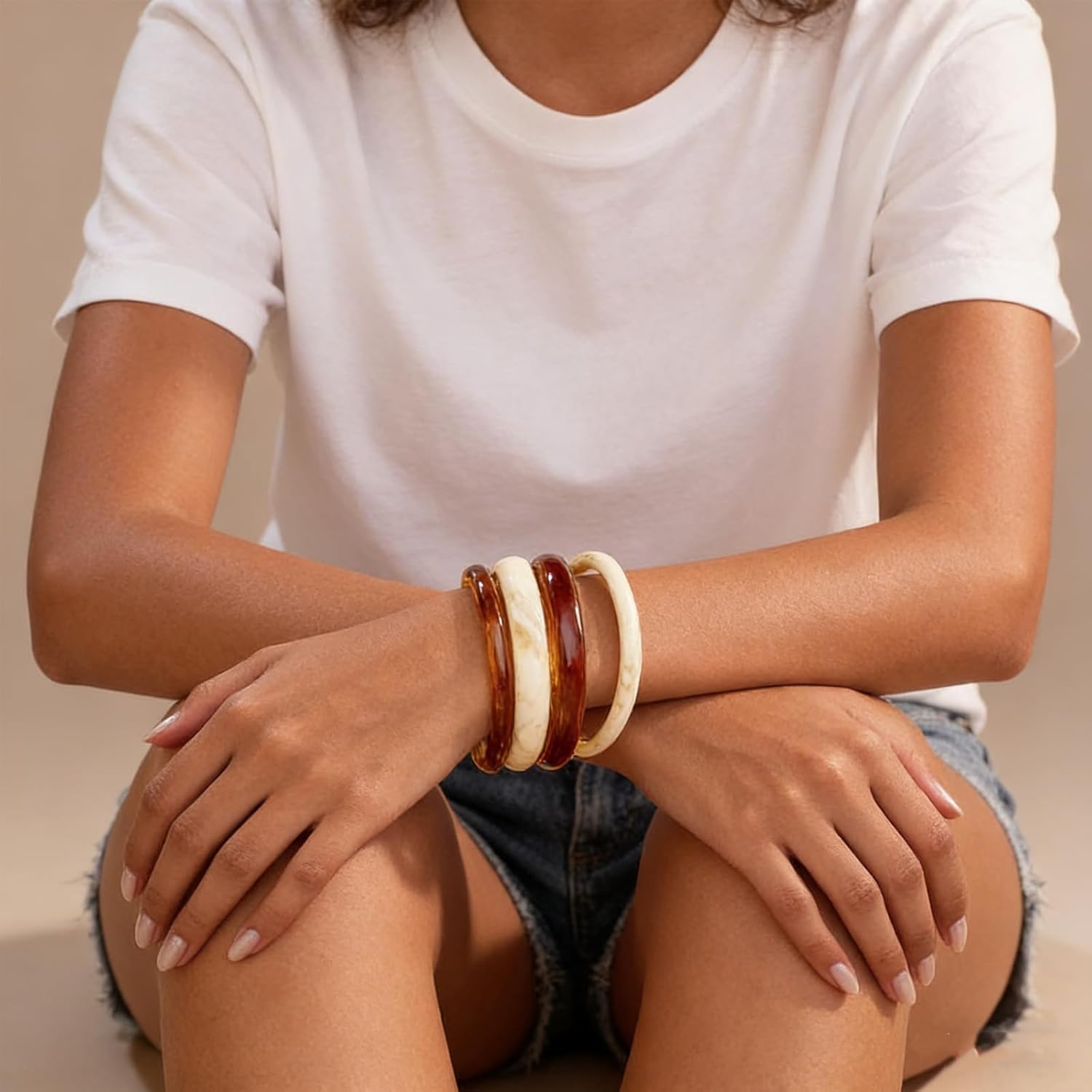 4 Pcs Chunky Acrylic Bangles Breacelets for Women, Boho Plus Size Bracelets Plastic Bangle Bracelets Punk Bangle Geometric Wide Bracelets Valentines Jewelry Gifts - Image 6