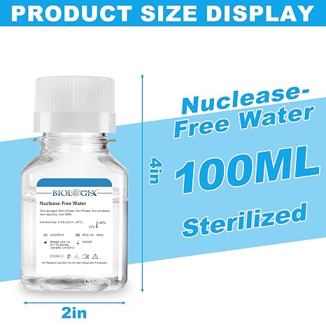 Ultra Pure Water, Nuclease Free Water Molecular Biology Grade, Sterilization, DNase, RNase, Protease, Endotoxins (Pyrogen) Free, PCR/RT-PCR Certified, 100ml/Bottle, 10 Bottles/Case