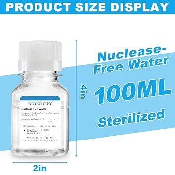 Ultra Pure Water, Nuclease Free Water Molecular Biology Grade, Sterilization, DNase, RNase, Protease, Endotoxins (Pyrogen) Free, PCR/RT-PCR Certified, 100ml/Bottle, 10 Bottles/Case