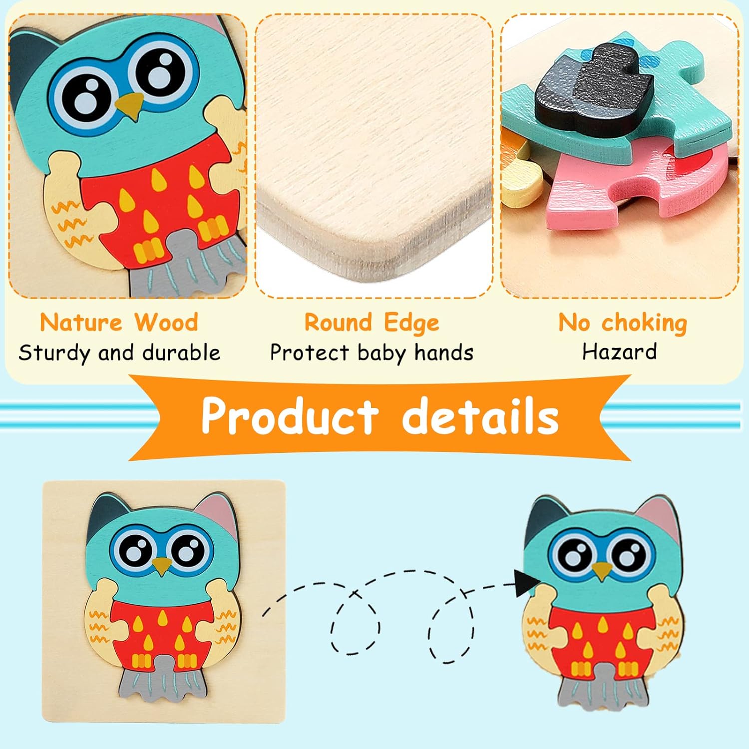Planches de puzzle en bois 3D Fidtoy pour l'apprentissage des couleurs et des formes chez les enfants