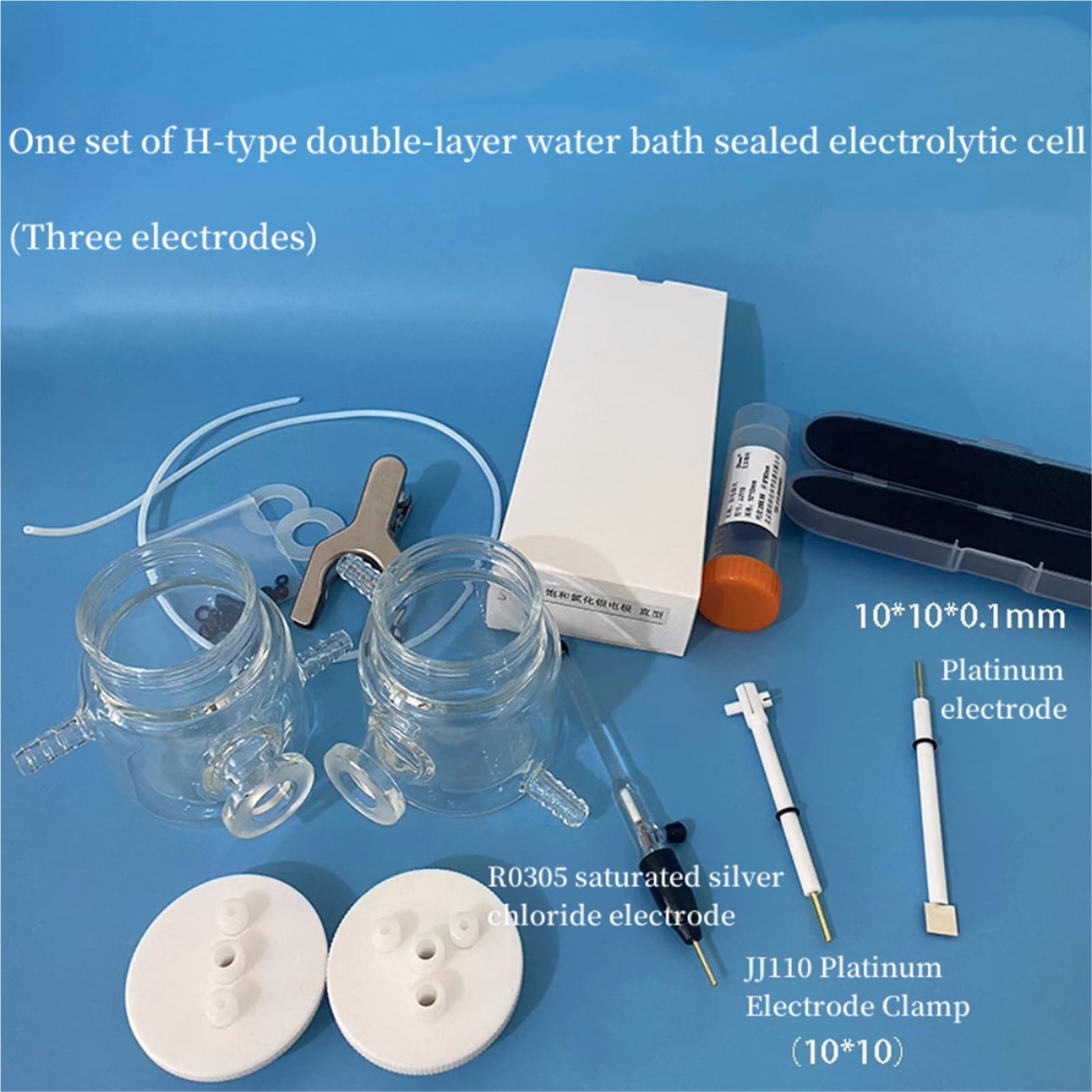 sujeniir Electrochemical Three Electrode System H-Type Double-Layer Water Bath Sealed electrolytic Cell/Tank one Set+Three electrodes(100-100ml)