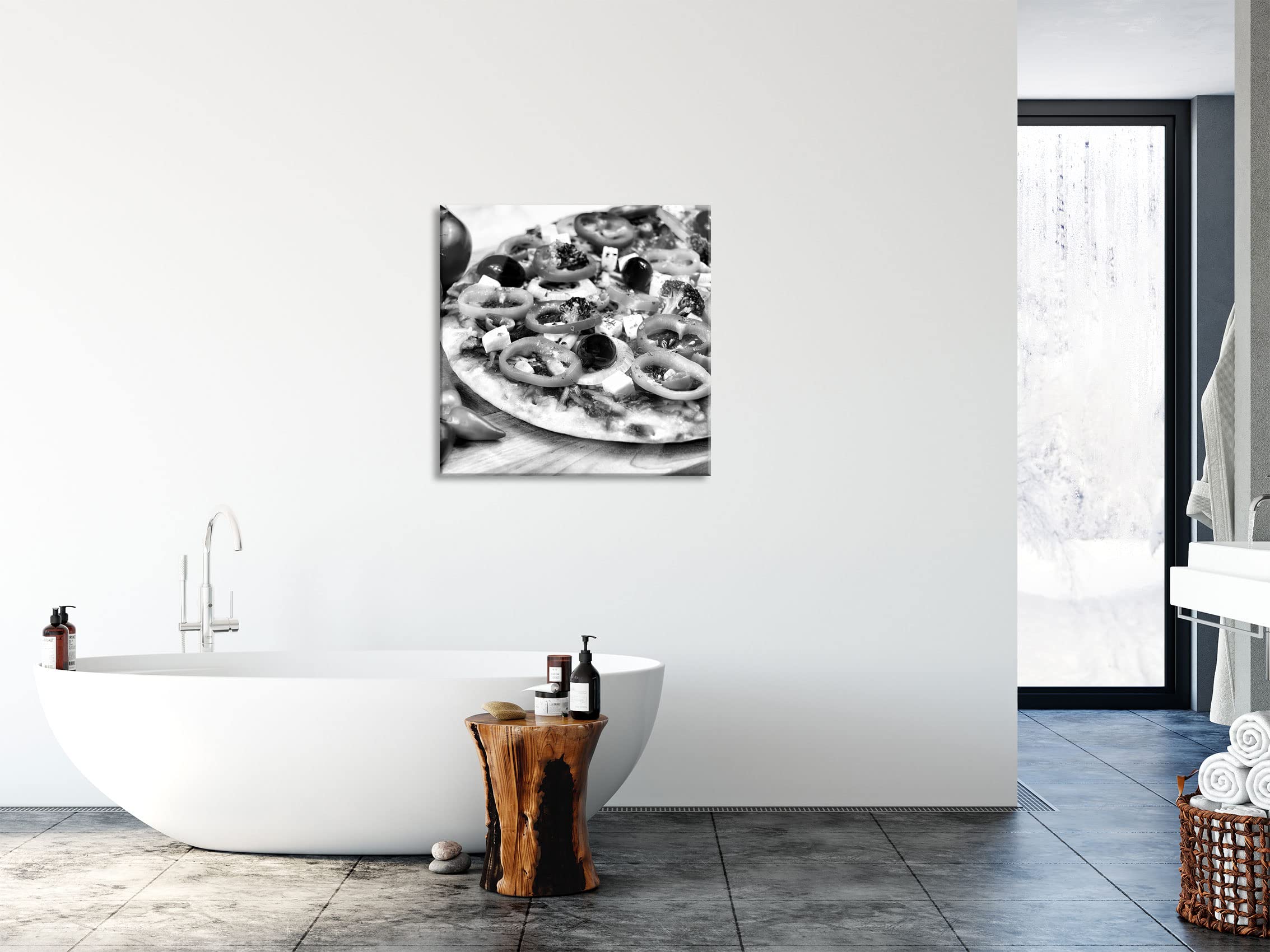 Pixxprint Glasbild, Wandbild auf Echtglas, Pizza Salami Italien Italy, 80x80 cm, inkl. Aufhängung und Abstandshalter