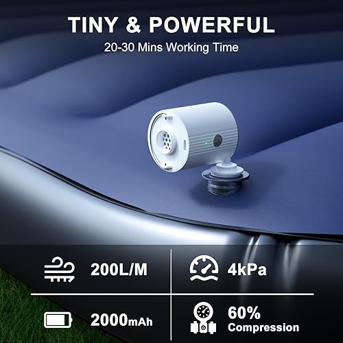 Miniatura 2 de Bomba de aire portátil y mini para inflables, bomba de colchón de aire con batería de alta potencia de 1600 mAh recargable por USB, desinflado para