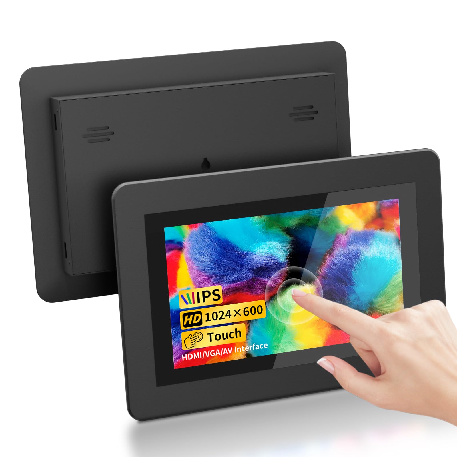Pantalla Táctil de 7 Pulgadas, Mini Monitor IPS HD de 1024 × 600 con Altavoces Integrados/Entrada HDMI/VGA/AV para Raspberry Pi, PC, TV, CNC, CCTV