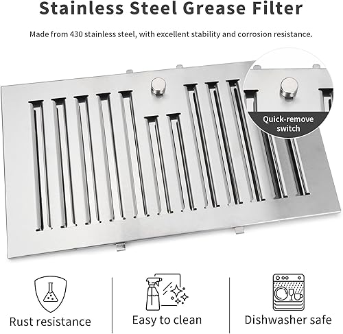 Miniatura 2 de IsEasy Campana extractora integrada de 30 pulgadas, 900 CFM, campana de ventilación de cocina con filtros deflectores de acero inoxidable, campana