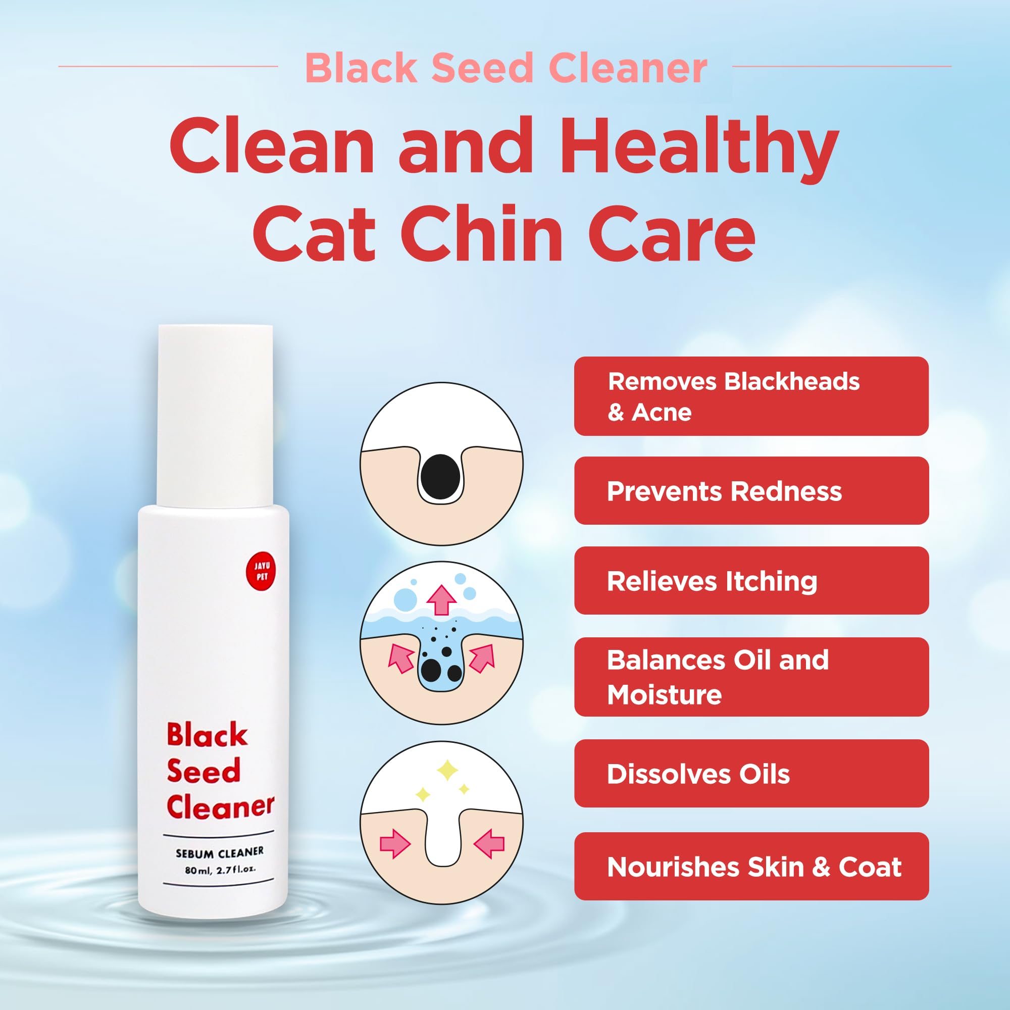 JAYU PET Black Seed Cleaner - Cat Chin Acne Treatment, Non-Toxic Hypoallergenic Cleanser, Cat Acne Chin Treatment, Remove Cat Chin Blackheads, Improves Skin Health 2.7 fl.oz (80ml) - image 4