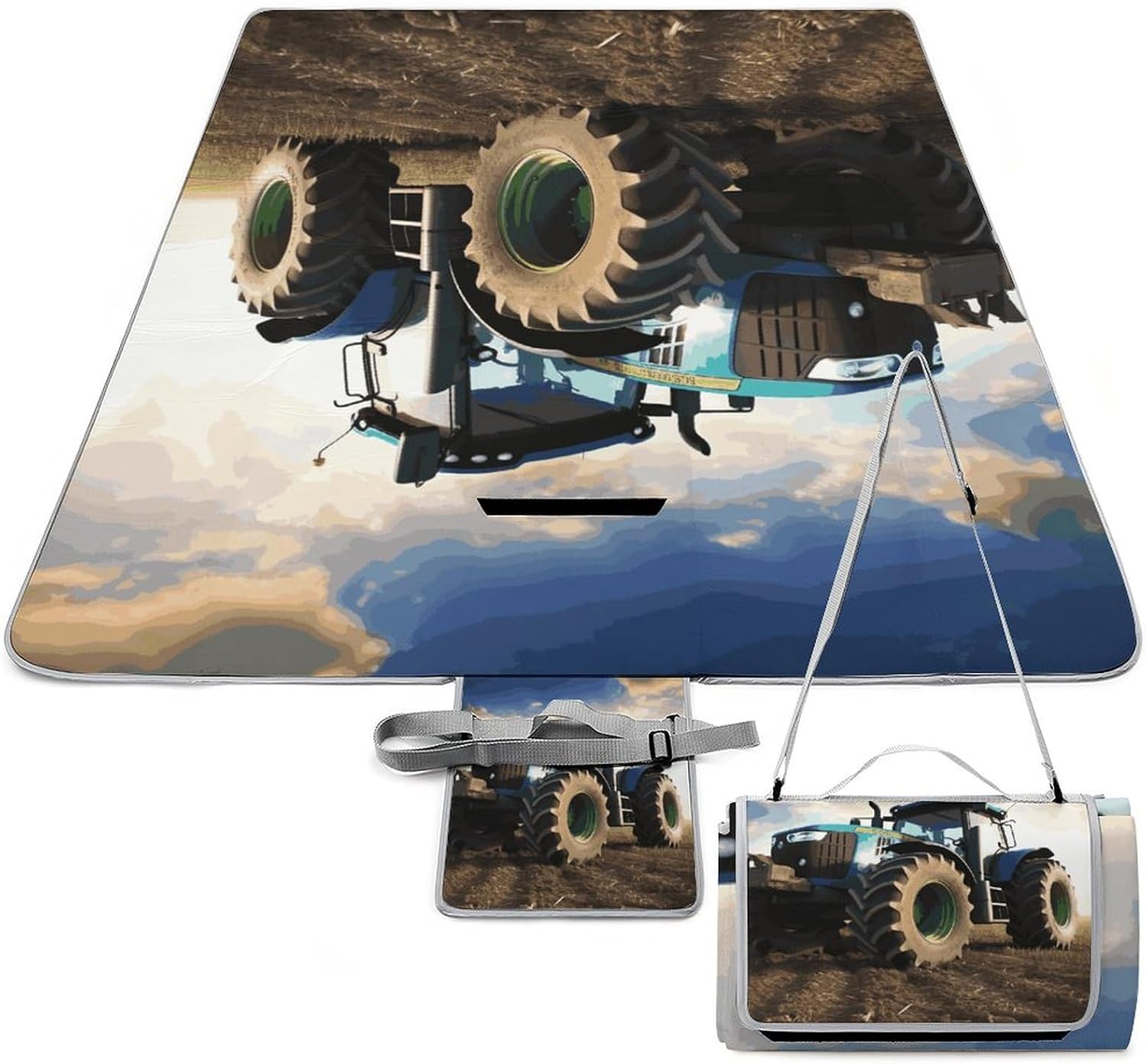 Outdoor Picnic Blanket Extra Large Beach Blanket Waterproof Picnic Mat Farm Tractor Camping Blanket Portable with Carry Strap Park Blanket for Grass Camping Park