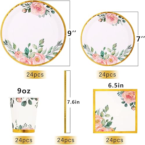 Miniatura 2 de Suministros florales para fiestas de despedida de soltera, juegos de platos y servilletas para decoración de fiestas de jardín, cumpleaños, baby