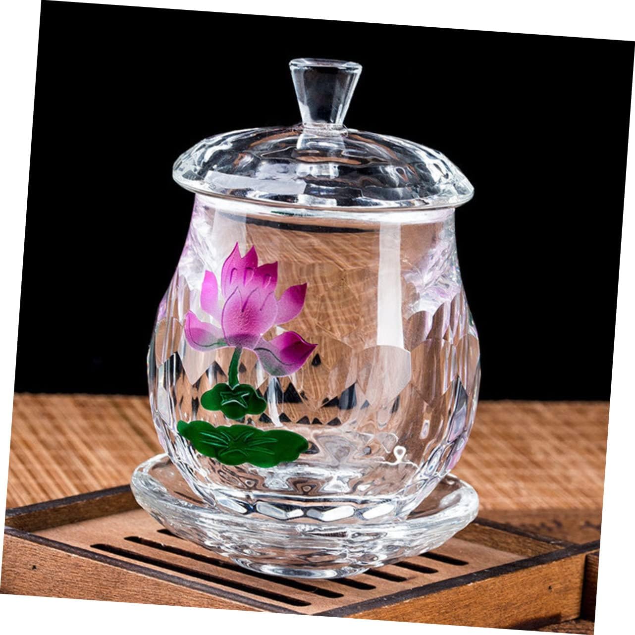 Garneck Lotus Crystal Glass Offering Cup Elegant Buddhist Water Cup for Temple Worship Multi-purpose Decorative Use Easy to Clean for Home and Meditation Spaces