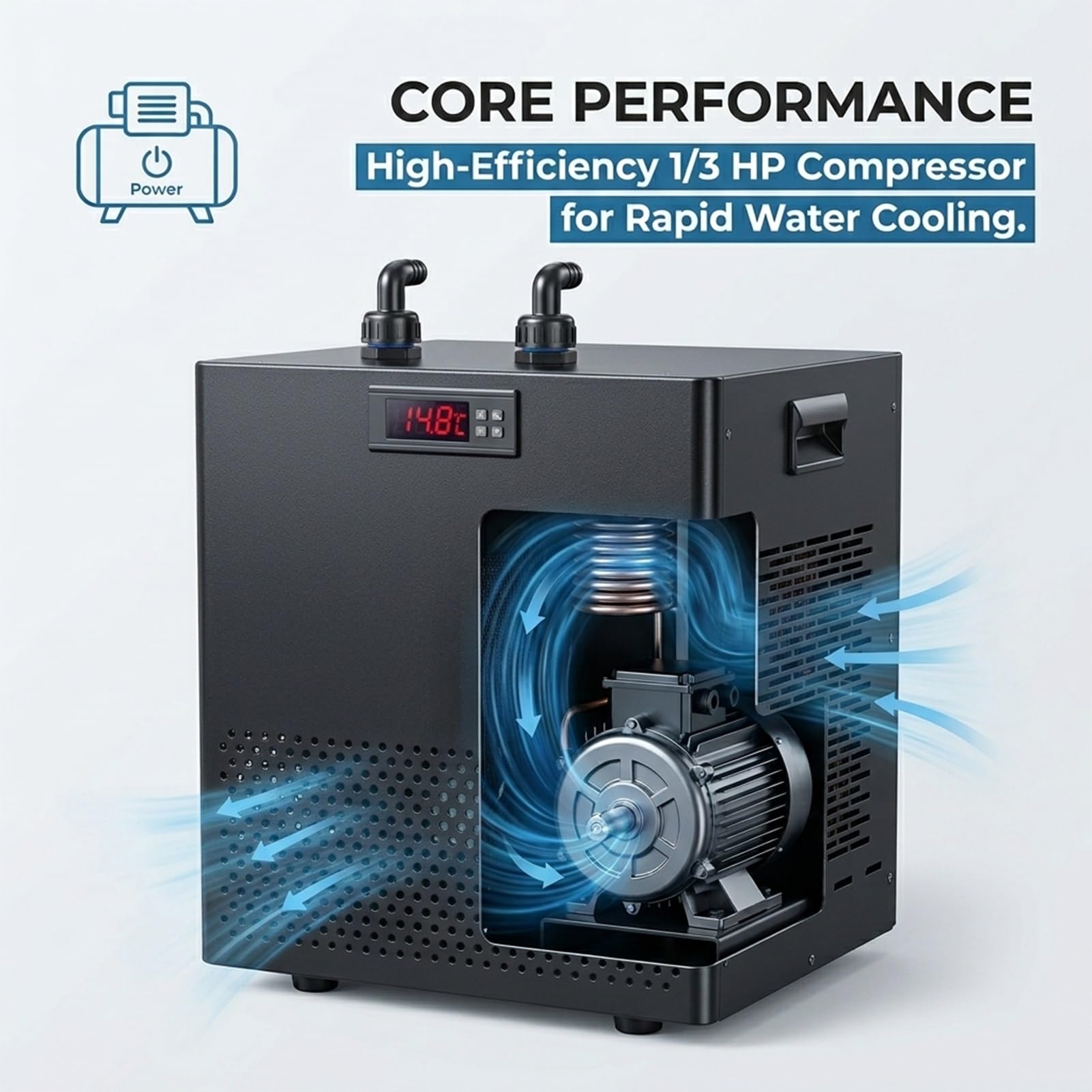 Sistema Refrigeración para Acuario 300L 1/3 HP,79 Galones Unidad Enfriamiento para Hidroponía,Axolotl,Corales,Agua Salada,Tecnología Enfriamiento,Precisión