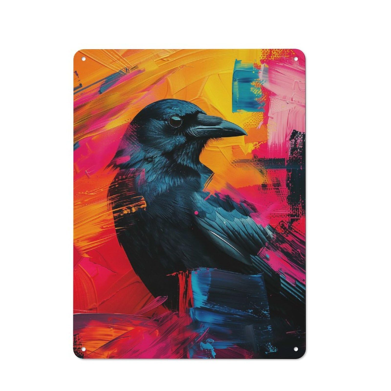 Junmoney Crow In Abstract Art For Garden Room Or Summerhouse, Rustic Tin Sign 40X30cm, Wall Decor For Garden Rooms And Summerhouses